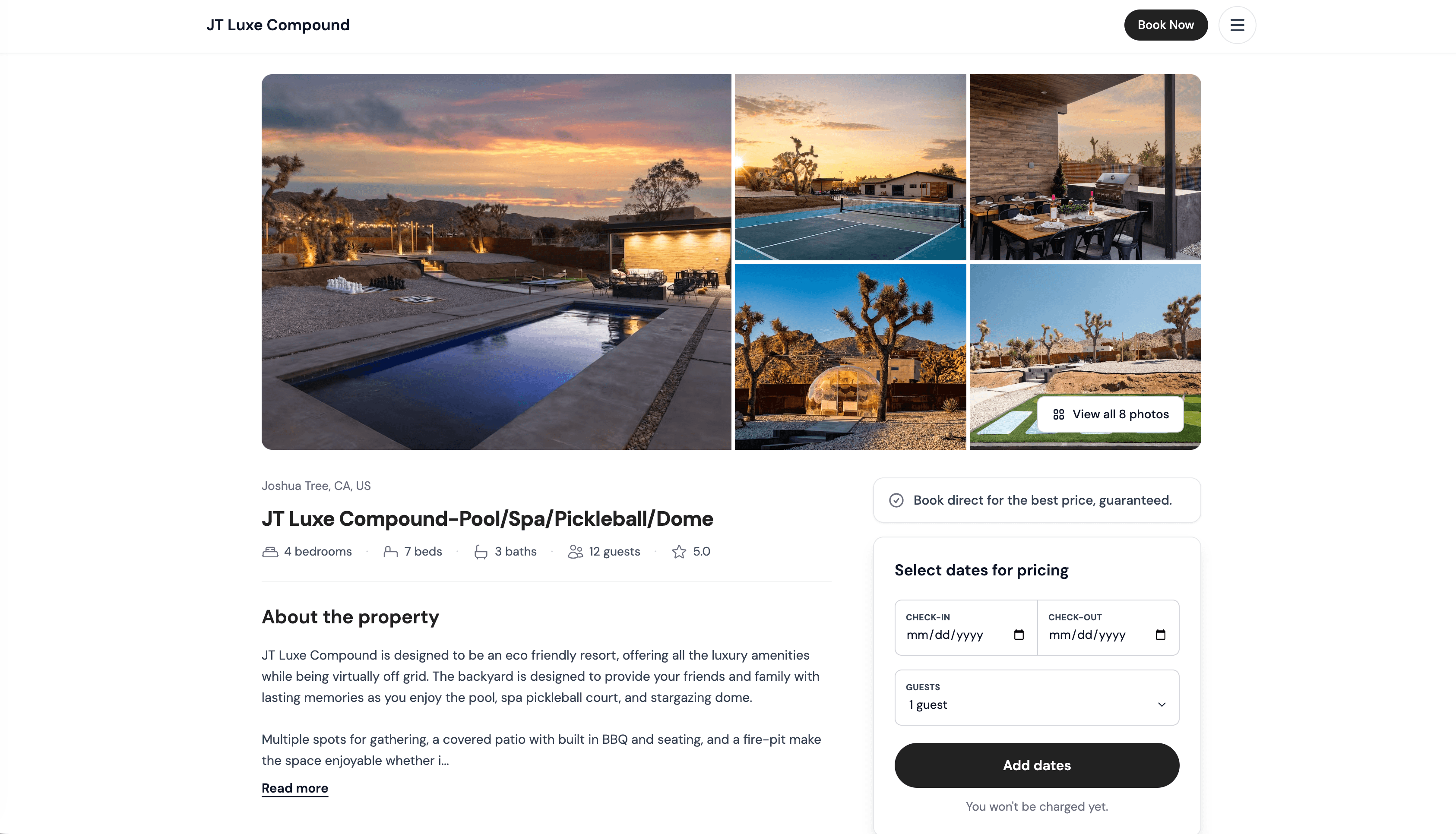 JT Luxe Compound with Pool & Spa — live website screenshot