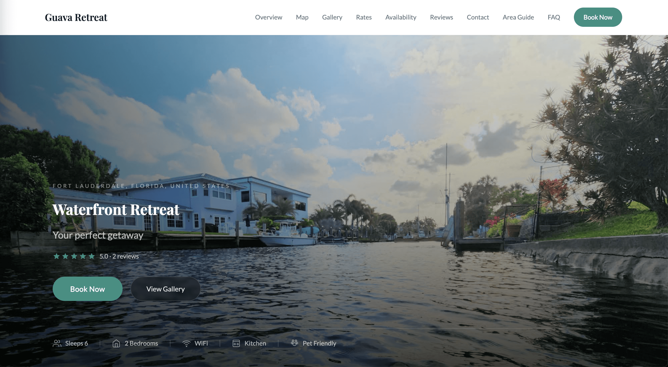 Waterfront Retreat — live website screenshot