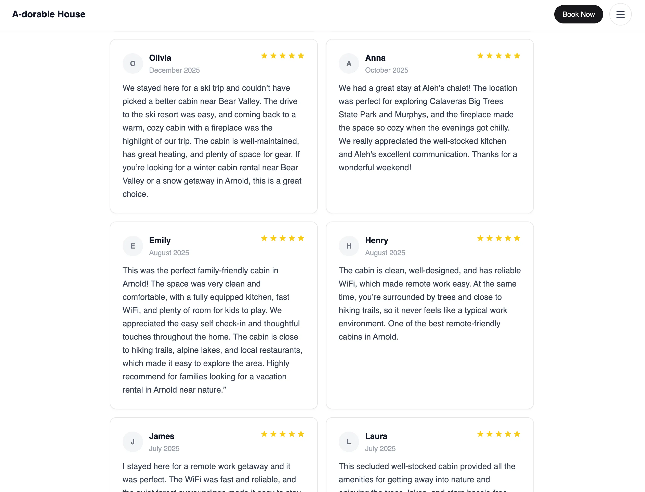 Guest reviews section with star ratings and feedback