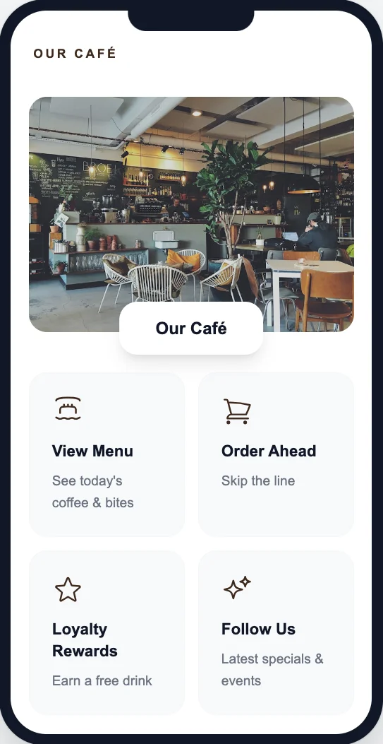 Post-connection homepage — café