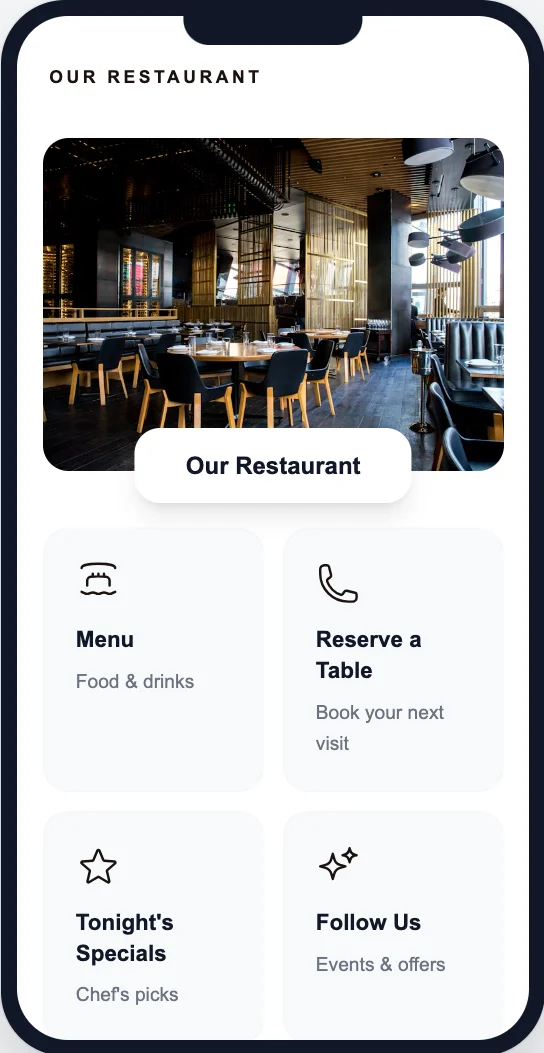 Post-connection homepage — restaurant