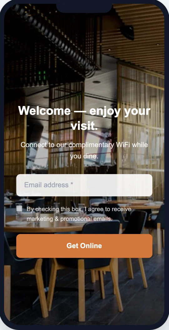 Bar WiFi splash page