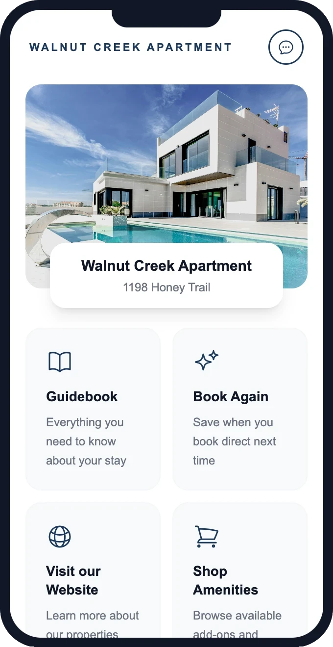 Post-connection homepage — vacation rental