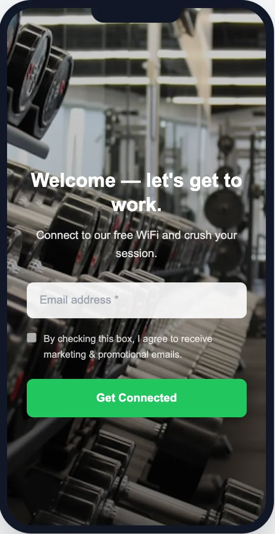 Gym WiFi splash page