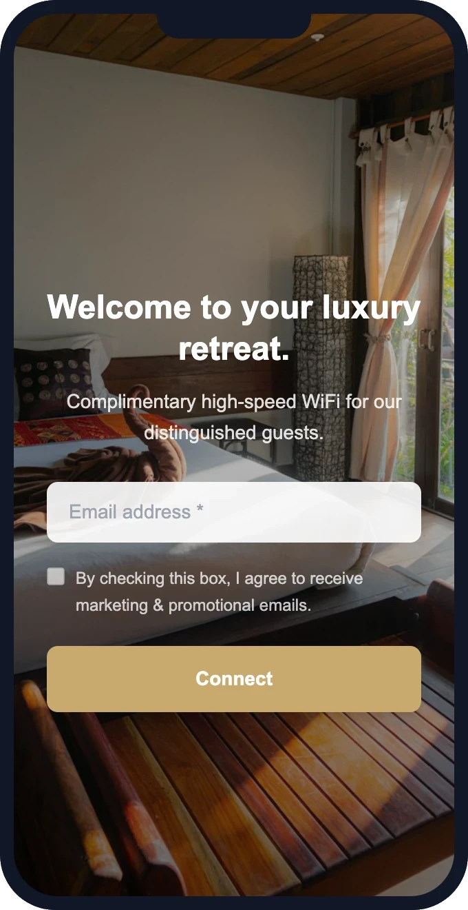 Luxury Gold WiFi splash page template — branded guest captive portal