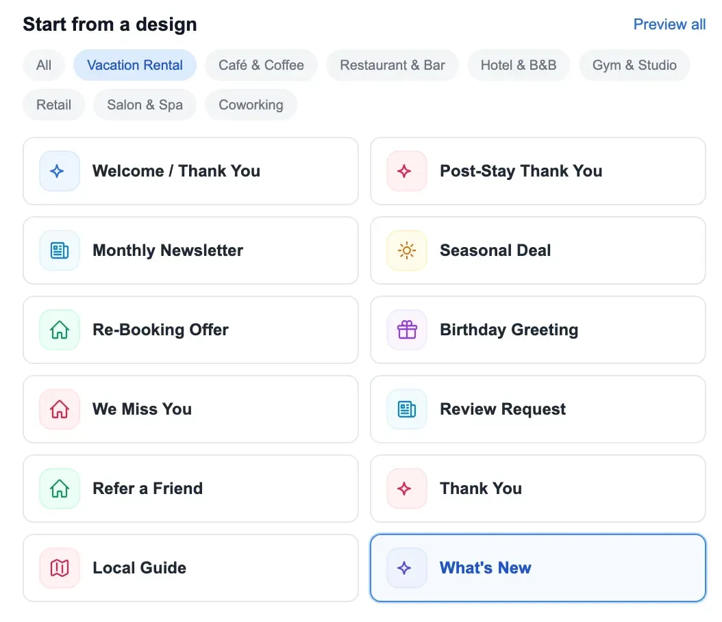 Email marketing template library with ready-made hospitality campaigns