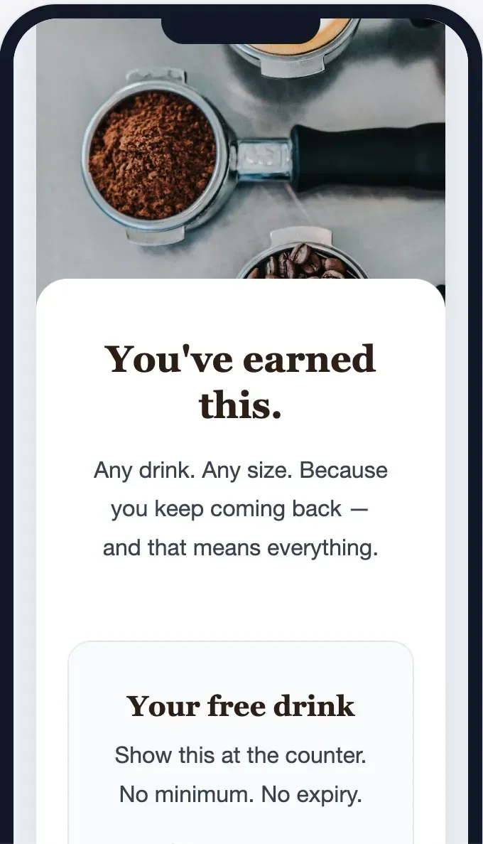 A loyalty reward email marketing example for returning hospitality guests