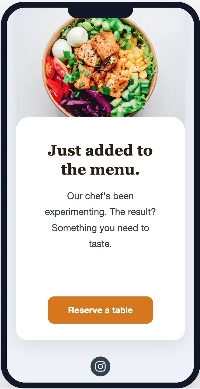 A hospitality email campaign announcing a new seasonal menu to past guests