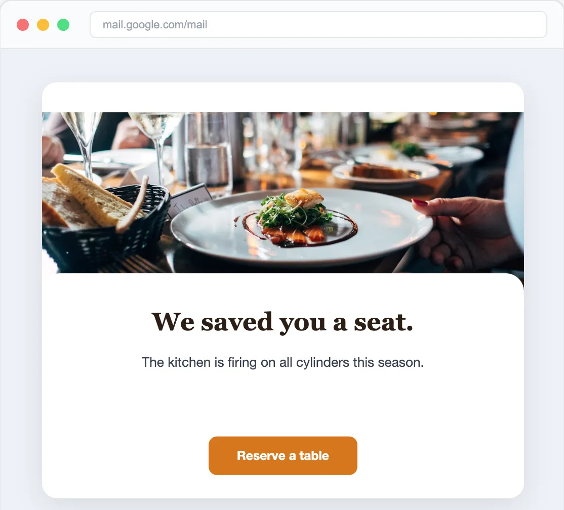 Table reservation email