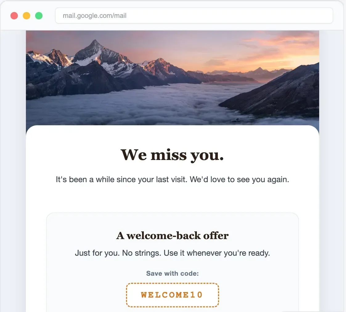 We miss you — re-booking email