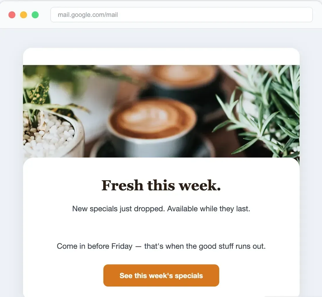Weekly specials email